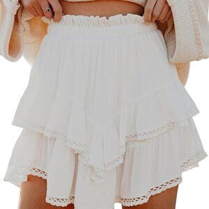 Flowy Shorts for Women Casual Boho Ruffle Tiered Skorts High Waist Mini Skirts G